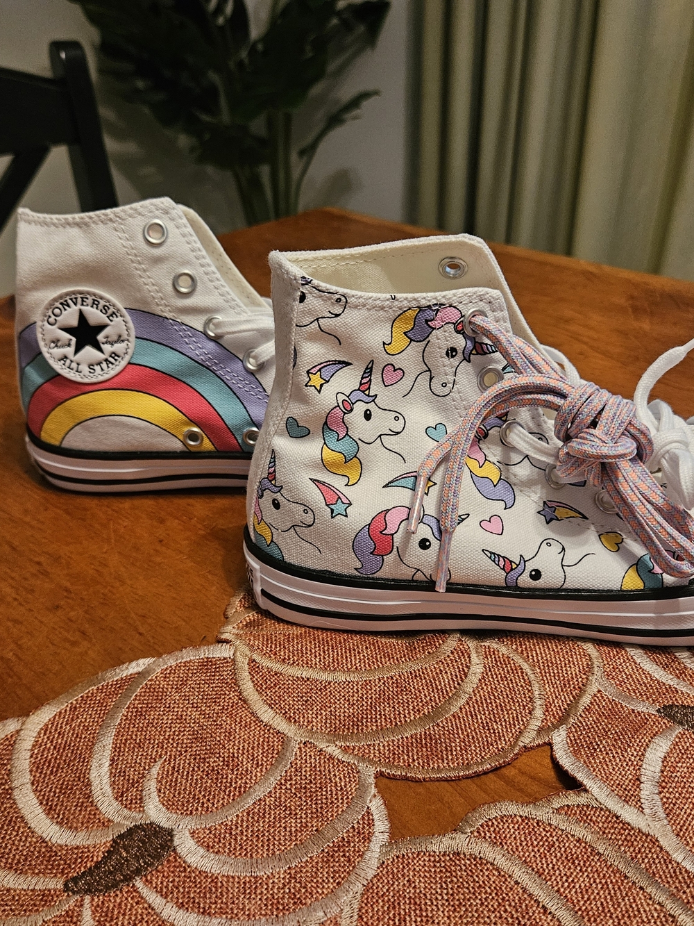 Converse Kids' White High-Top Sneakers with Rainbow & Unicorn Print- NWOT